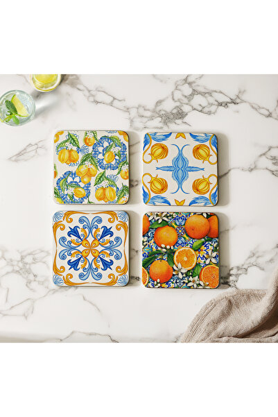 arslart طقم أكواب بنمط البحر الأبيض المتوسط بالليمون والبرتقال - 4 قطع خشب (1...