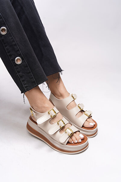 Riccon Lesraele Beige γυναικεία σανδάλια - 0012320