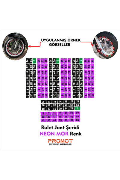 MOTOSEPETİM Motorsiklet Rulet Jant Şeridi Neon Mor Renk