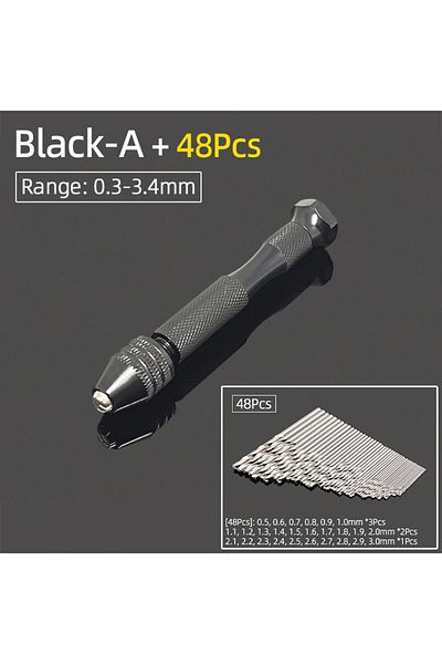 Choice Black-a -48pcs Mini Micro Aluminum 0.3-3.4mm Hand Drill With Keyless Chuck Rotary Hand Tools Wood Dr