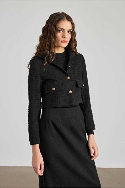 EMNORA Denizci Yaka Tüvit Ceket Siyah