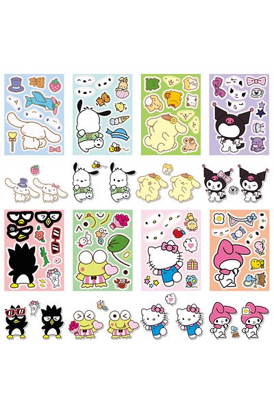 Choice 8sheets 8sheets Mix Kuromi Hello Kitty Children Puzzle Sanrio Stickers Make-a-face Assemble Cartoon