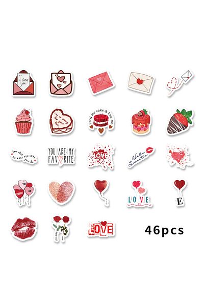 Choice Red 46pcs Valentine's Day Personalized Pattern Stickers For Notebook, Water Bottle, Diy, Valentine's