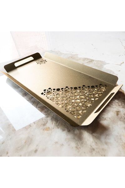 Wall Art İstanbul İslami Motifli Metal Sunum Tepsisi - 35 X 15 Cm - Olive Gol...