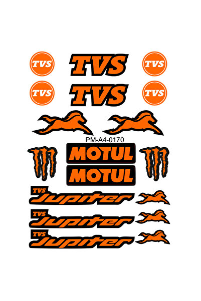 MOTOSEPETİM TVS JÜPİTER TASARIMLI EKİPMAN KASK MOTOSİKLET STİCKER SETİ 03