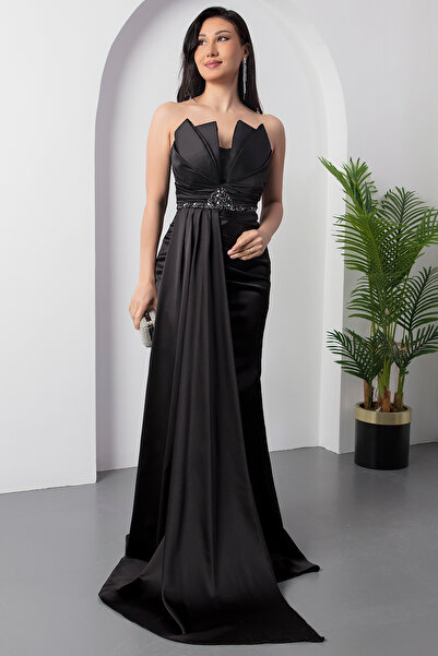 PULLIMM Straplez Abiye Saten Abiye Elbise 13455