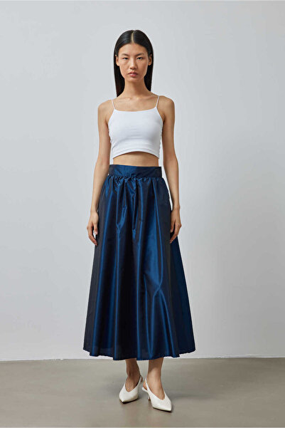 EMNORA Büzgülü Premium Tafta Etek Lacivert