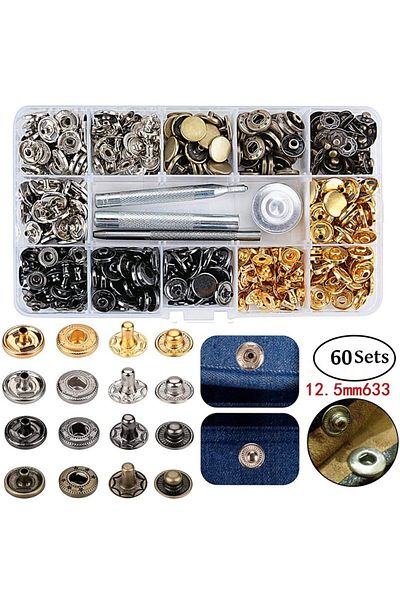 Choice 60pcs Tools Set Snap Fasteners Kit 12.5mm Metal Snap Buttons For Clothing Craft Bag Shoes Collar Bel