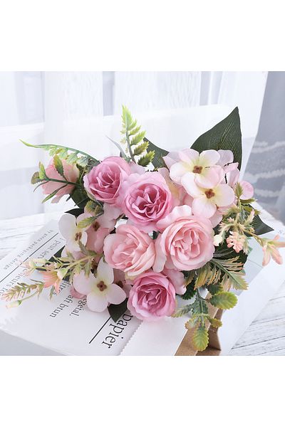 Choice Pink Beautiful Roses Autumn Artificial Flowers Silk Peony Hydrangea Big Bride Bouquet Wedding Home P