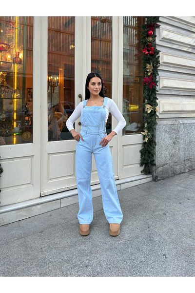 Vovikon Salopetă din denim pentru femei KN Bahçıvan, cu buzunare în față și cu picioare largi