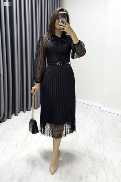 modaserdem Rochie de seara de dama din denim - Design elegant cu detaliu din dantela si pliuri