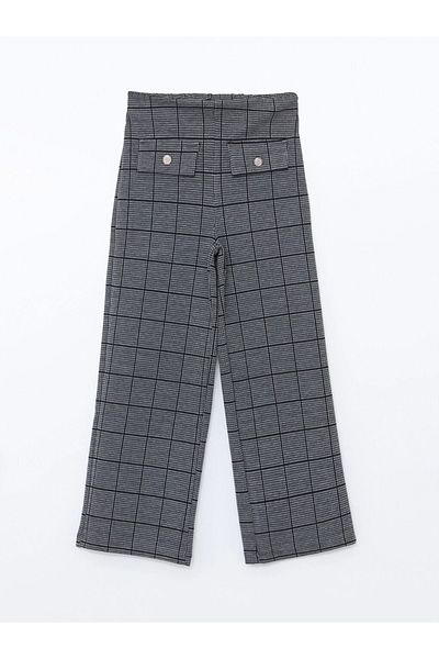 LC Waikiki Lcw Kids Black Elastic Waist Plaid Girls' Pants