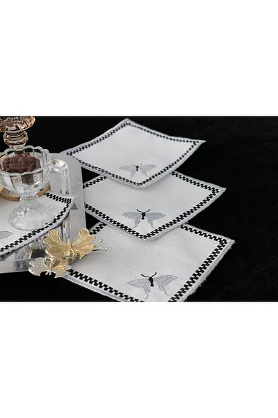 PLT Design Set of 6 Dragonfly Patterned Linen Linen Coffee Side Cocktail Presentation Napkins