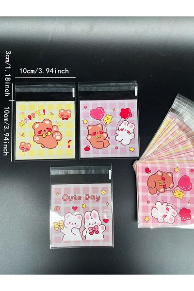 Choice 10x10cm Other Pink 100pcs Cute Little Bear And Bunny Printed Self-sealing Bag Transparent Cute Littl