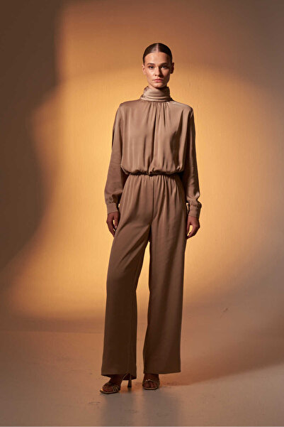 EMNORA Pelerinli Saten Abiye Tulum Vizon