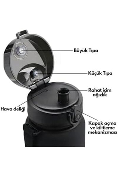 STOREMAX Large Size 1000ml Soft Touch Motivational Water Bottle Black-White