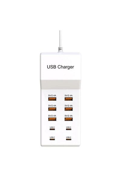 ILEPO US Plug 6USB 4Typc USB Charger Station,10-Port 50W Multiple USB Charging Station Multi Ports USB Cha