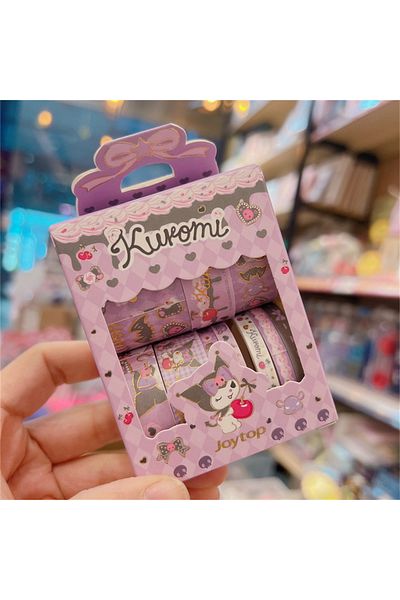 Choice Kuromi 10roll/box Sanrio Kuromi Cinnamoroll Meloyd Tape Sticker Cute Cartoon Hello Kitty Handbook Di