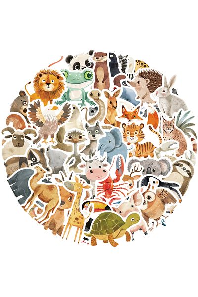 Choice 50pcs 50pcs Cute Childrens Book Paintings Animals Stickers Aesthetic Decal Luggage Skateboard Cute G