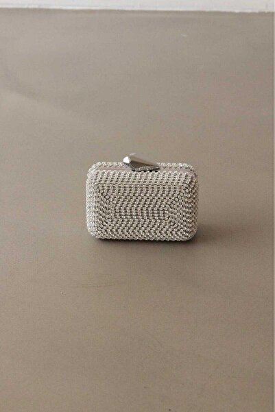 EMNORA Brightness Taşlı Clutch Çanta Parlak Taşlı Gümüş
