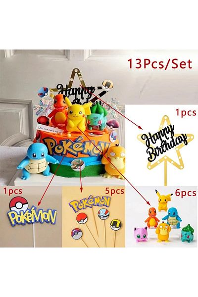Choice Pokemon Birthday 13pcs/set Pokemon Cake Topper Anime Figure Pikachu Party Happy Birthday Pokemon Cak