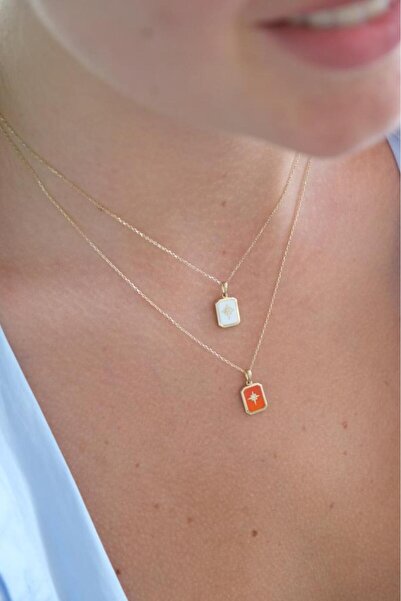 Tufanlar Kuyumculuk Altın Kuzey Yıldızı Beyaz Mineli Kolye