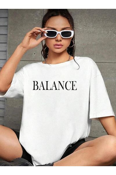 NO 601 Women's White Balance Printed Oversize Tshirt Wide Fit Tshirt