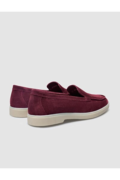 Cabani MonaMae %100 Hakiki Deri Bordo Süet Kadın Loafer