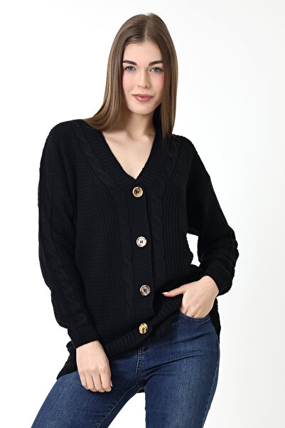 Devinka Γυναικεία μαύρη πλεκτή ζακέτα με 5 κουμπιά (80 εκ.)