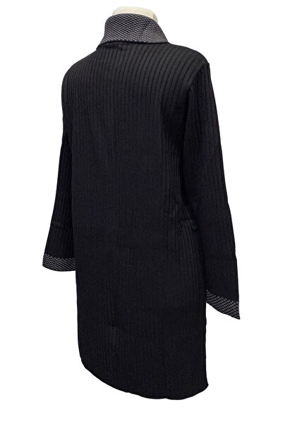 Giyinen Mağazaları Black Merve Turn-Down Collar Double Pocket Buttoned Intermediate Steel Knitted Cardigan