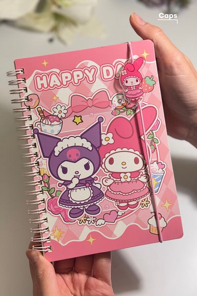 caps Caiet cu dungi Kuromi & My Melody - Modele Sanrio Happy Day - 140 de coli