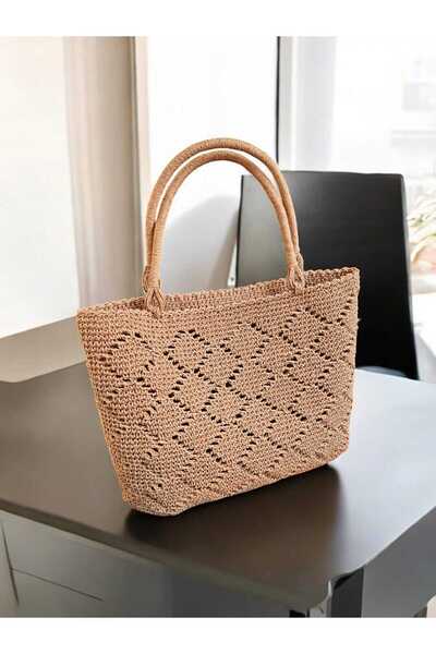Örgü Sanatı El Örgüsü Keten Astarlı Kağıt Ip Çanta