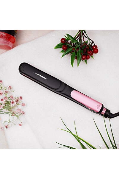 Olsenmark Ceramic Hair Straightener | 200°c Max | Slim, Portable, Anti-static Plates | 35w, Easy To Use