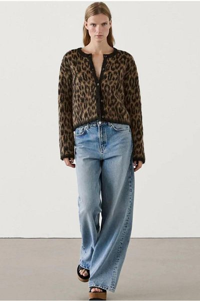 Lamierra Cardigan din tricot cu pene moale leopard