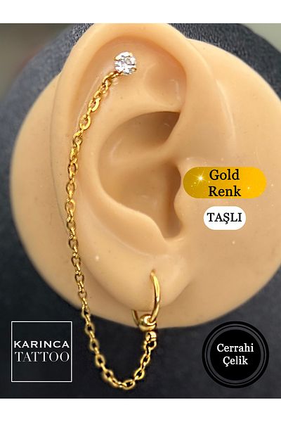 Karınca Piercing Gold Gold Color Hoop Jewelled Piercing Helix Flat Conch Orbital Tragus Earlobe Earrings