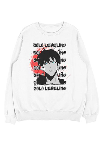 Fuddy Moda Hanorac oversize fără glugă cu nivelare Solo, unisex, cu tematică anime, cu gât crew