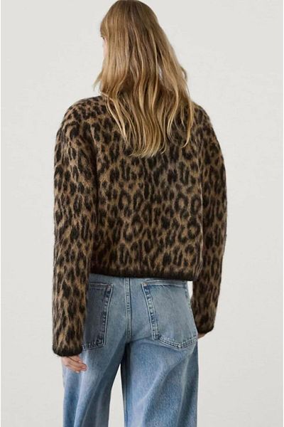 Lamierra Cardigan din tricot cu pene moale leopard