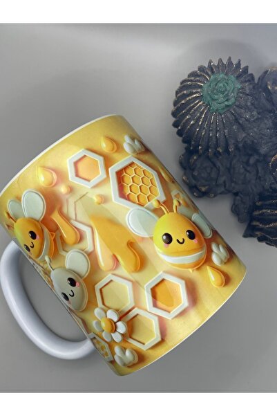 thekam Arı Temalı 3d Kupa Bardak – Tatlı Tasarım Porselen Kupa, Sevgiliye Hed...