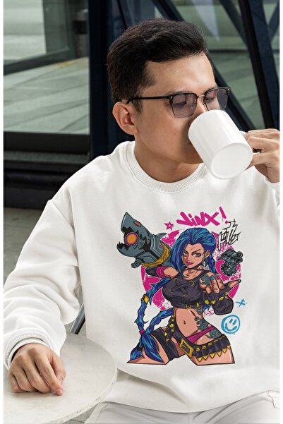 Fuddy Moda Світшот з принтом Jinx, унісекс, оверсайз - без капюшона, комір-стійка, ігровий принт