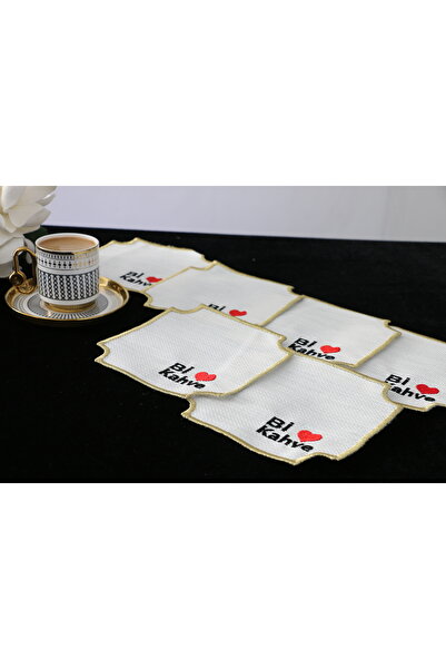 PLT Design Set of 6 Bi-Coffee Patterned Linen Coffee Side Cocktail Presentation Napkins