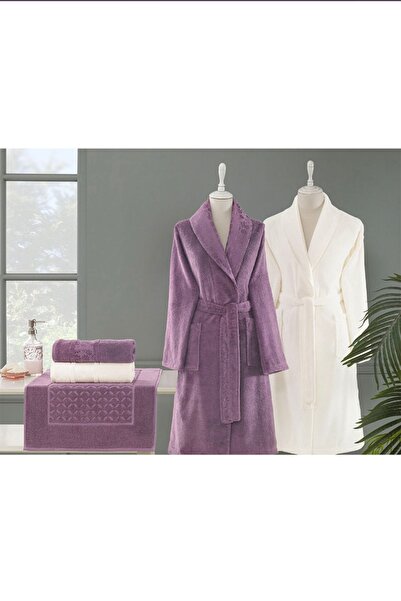 Özdilek Blossom Happy Family Bathrobe Set - Plum Cream Colored
