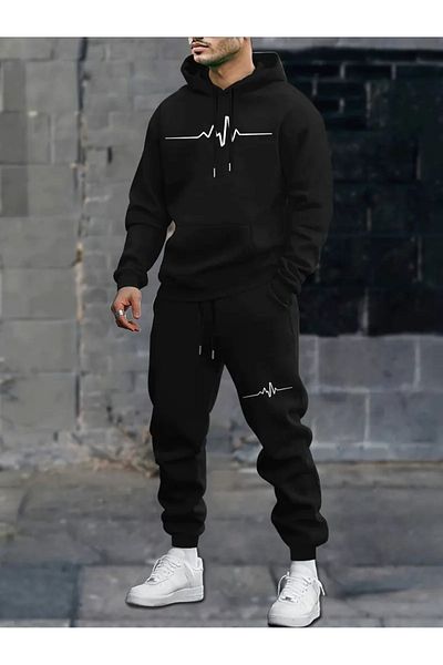 LAND MODA Унисекс черен анцуг с качулка