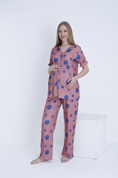 Miss Dünya Lissa Front Button V Neck Wrapped Fabric Adjustable Waist Maternity and Maternity Pajamas Set