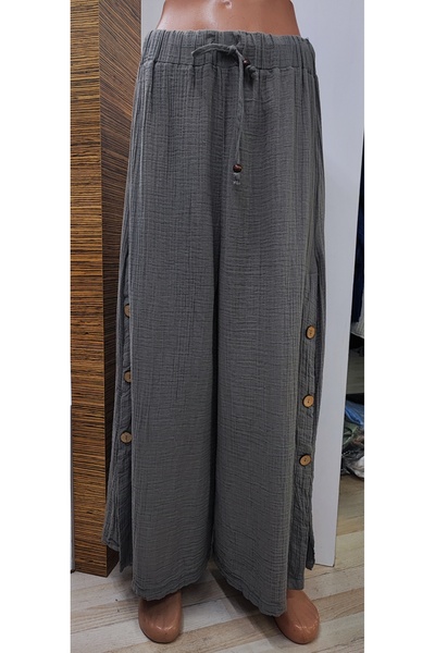 Sosyete Kaplumbağa Muslin Cotton Large Wooden Button Large Size Designer Pants