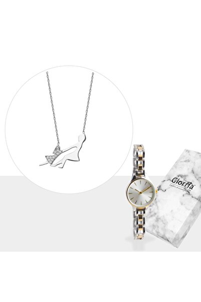 Glorria Gümüş Anne Kız Kolye - Saatli Hediye Seti - Dt0040-hs