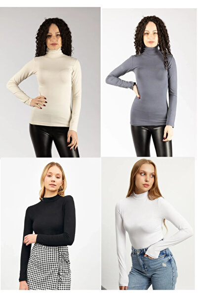 ERŞAH Еластичний жіночий боді з лікра - набір з 4 штук, бежевий, сірий, чорни...