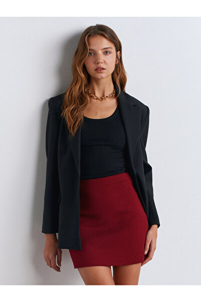 Dilvin 80122 Beli Lastikli Triko Etek-Bordo