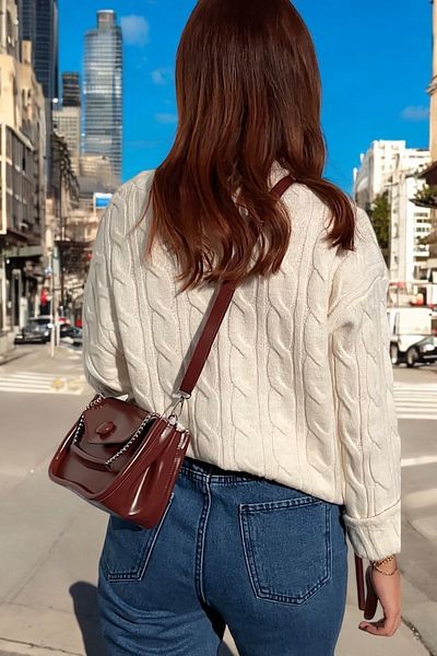 Katusa Women's Burgundy Chain Baguette Bag