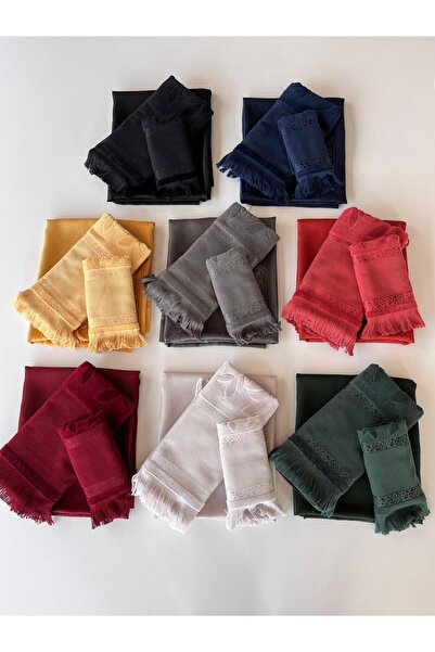 sarra Темний килимок для молитви, набір з 3 штук - з бахромою, цегляний