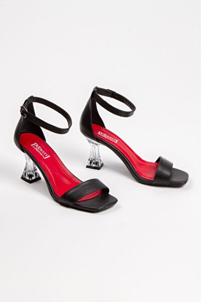 Ramer حذاء نسائي من الجلد الطبيعي بكعب شفاف وحزام واحد